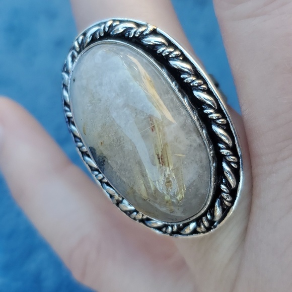 New Gold Rutilated Quartz 925 Silver Ring. - Picture 7 of 16